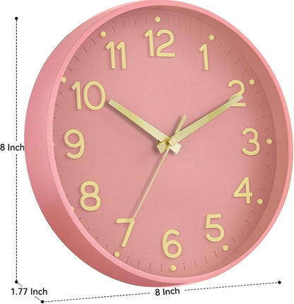 8 Inch Wall Clock, Battery Operated Silent Non Ticking Analog