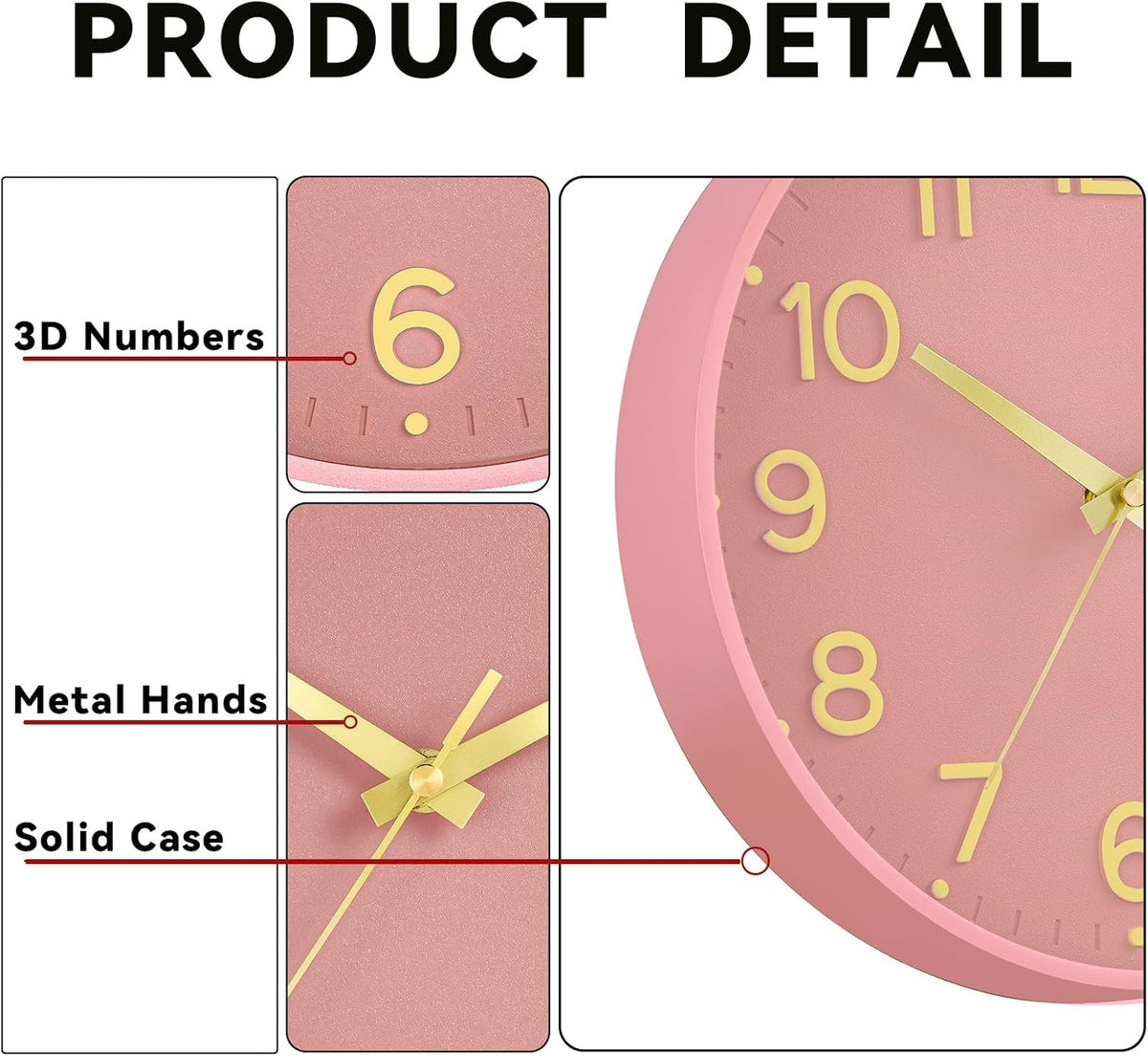 8 Inch Wall Clock, Battery Operated Silent Non Ticking Analog