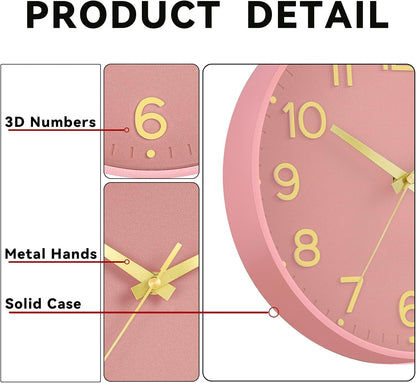 8 Inch Wall Clock, Battery Operated Silent Non Ticking Analog