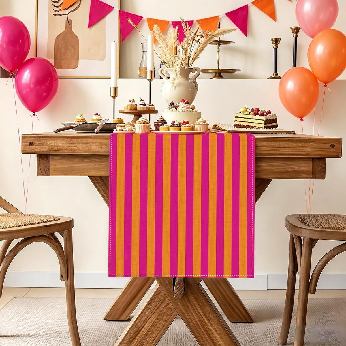 Hot Pink and Orange Cabana Table Runner Senior Sunrise Decorations