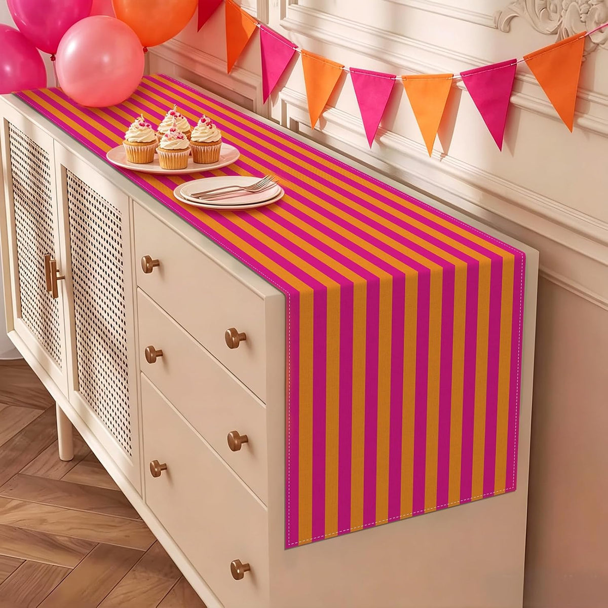 Hot Pink and Orange Cabana Table Runner Senior Sunrise Decorations