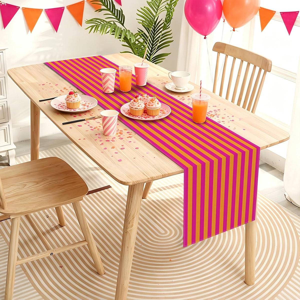 Hot Pink and Orange Cabana Table Runner Senior Sunrise Decorations