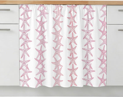 Light Pink Starfish Coastal Small Sink Skirt, Bathroom Vanity Cabinet Adhesive Curtain, Nautical Summer Ocean Modern Utility Under Sink Cover Decorative Kitchen Cabinet Curtains 10"x11"