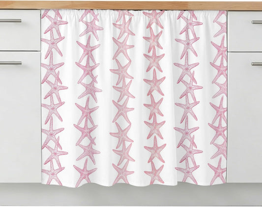 Light Pink Starfish Coastal Small Sink Skirt, Bathroom Vanity Cabinet Adhesive Curtain, Nautical Summer Ocean Modern Utility Under Sink Cover Decorative Kitchen Cabinet Curtains 10"x11"
