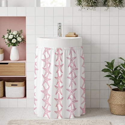 Light Pink Starfish Coastal Small Sink Skirt, Bathroom Vanity Cabinet Adhesive Curtain, Nautical Summer Ocean Modern Utility Under Sink Cover Decorative Kitchen Cabinet Curtains 10"x11"