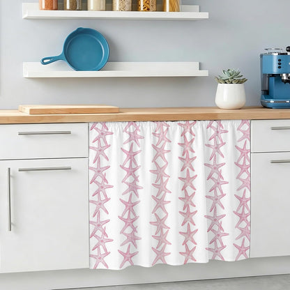 Light Pink Starfish Coastal Small Sink Skirt, Bathroom Vanity Cabinet Adhesive Curtain, Nautical Summer Ocean Modern Utility Under Sink Cover Decorative Kitchen Cabinet Curtains 10"x11"