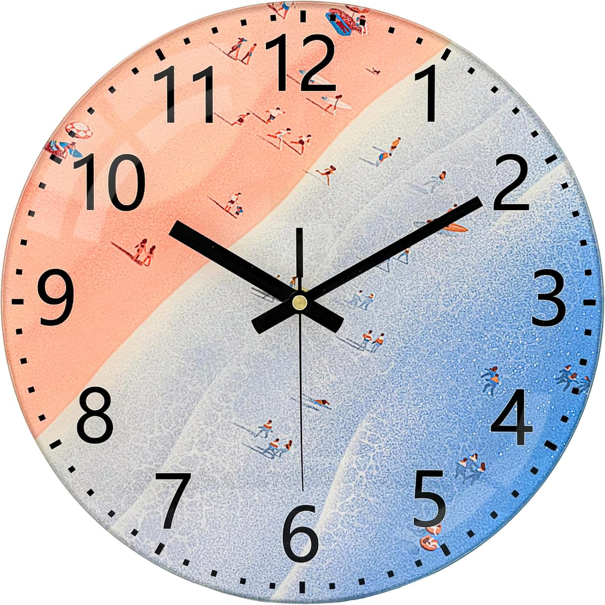 Pink Beach Wall Clocks, 8 Inch Glass Silent Battery Operated Clock