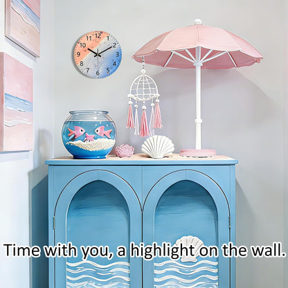 Pink Beach Wall Clocks, 8 Inch Glass Silent Battery Operated Clock