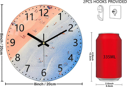 Pink Beach Wall Clocks, 8 Inch Glass Silent Battery Operated Clock