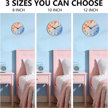 Pink Beach Wall Clocks, 8 Inch Glass Silent Battery Operated Clock