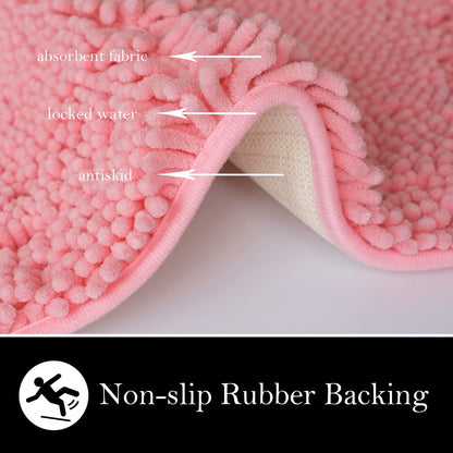 Bathroom Rugs Chenille Bath mat 2 Piece Set, Super Absorbent, Strong PVC Non Slip Backing, Bath mats for Bathroom, Plush Shaggy, Thick, Machine Washable, Bathtub, Shower, Toilet.(Pink)
