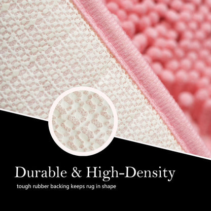Bathroom Rugs Chenille Bath mat 2 Piece Set, Super Absorbent, Strong PVC Non Slip Backing, Bath mats for Bathroom, Plush Shaggy, Thick, Machine Washable, Bathtub, Shower, Toilet.(Pink)