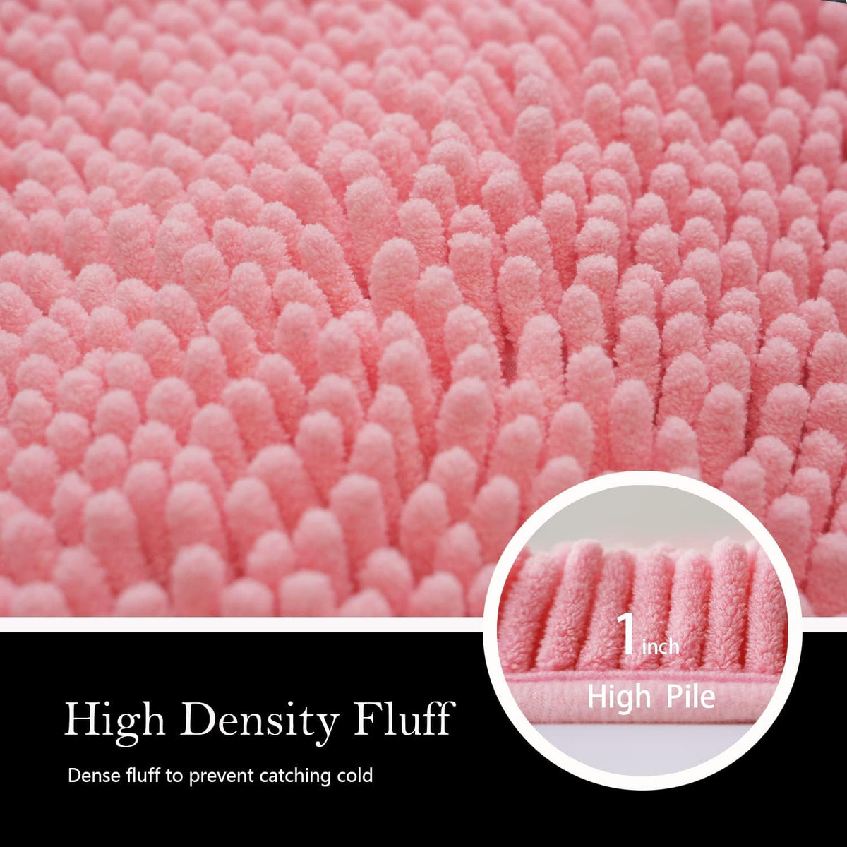 Bathroom Rugs Chenille Bath mat 2 Piece Set, Super Absorbent, Strong PVC Non Slip Backing, Bath mats for Bathroom, Plush Shaggy, Thick, Machine Washable, Bathtub, Shower, Toilet.(Pink)