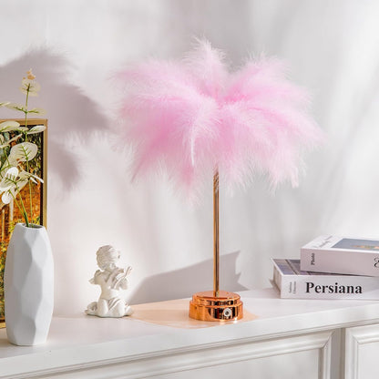 Pink Feather Lamp - LED Atmosphere Feather Night Lights Bedside Lamps for Mother, Girlfriend Home Girl Room Wedding Decoration