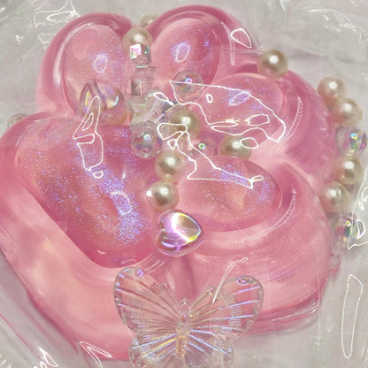 Handmade Cat Paw Squishy Toy, Glitter Pink Squeeze Paw for Stress