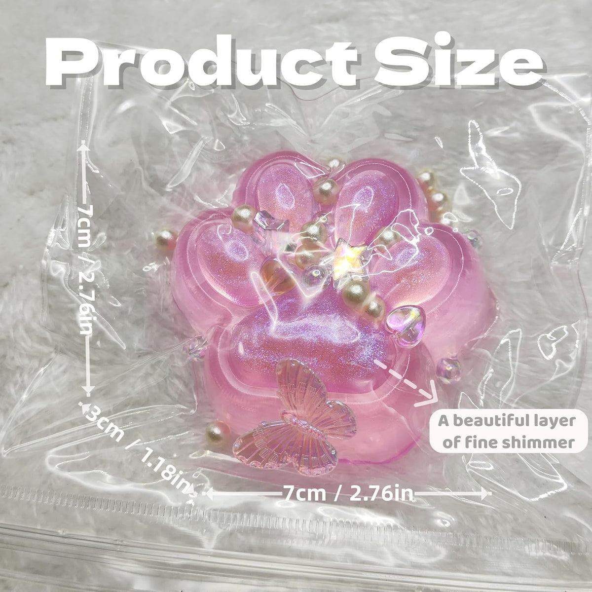 Handmade Cat Paw Squishy Toy, Glitter Pink Squeeze Paw for Stress