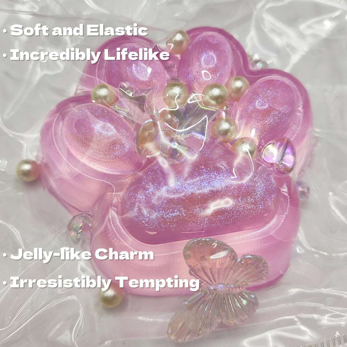 Handmade Cat Paw Squishy Toy, Glitter Pink Squeeze Paw for Stress