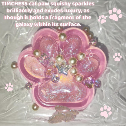 Handmade Cat Paw Squishy Toy, Glitter Pink Squeeze Paw for Stress