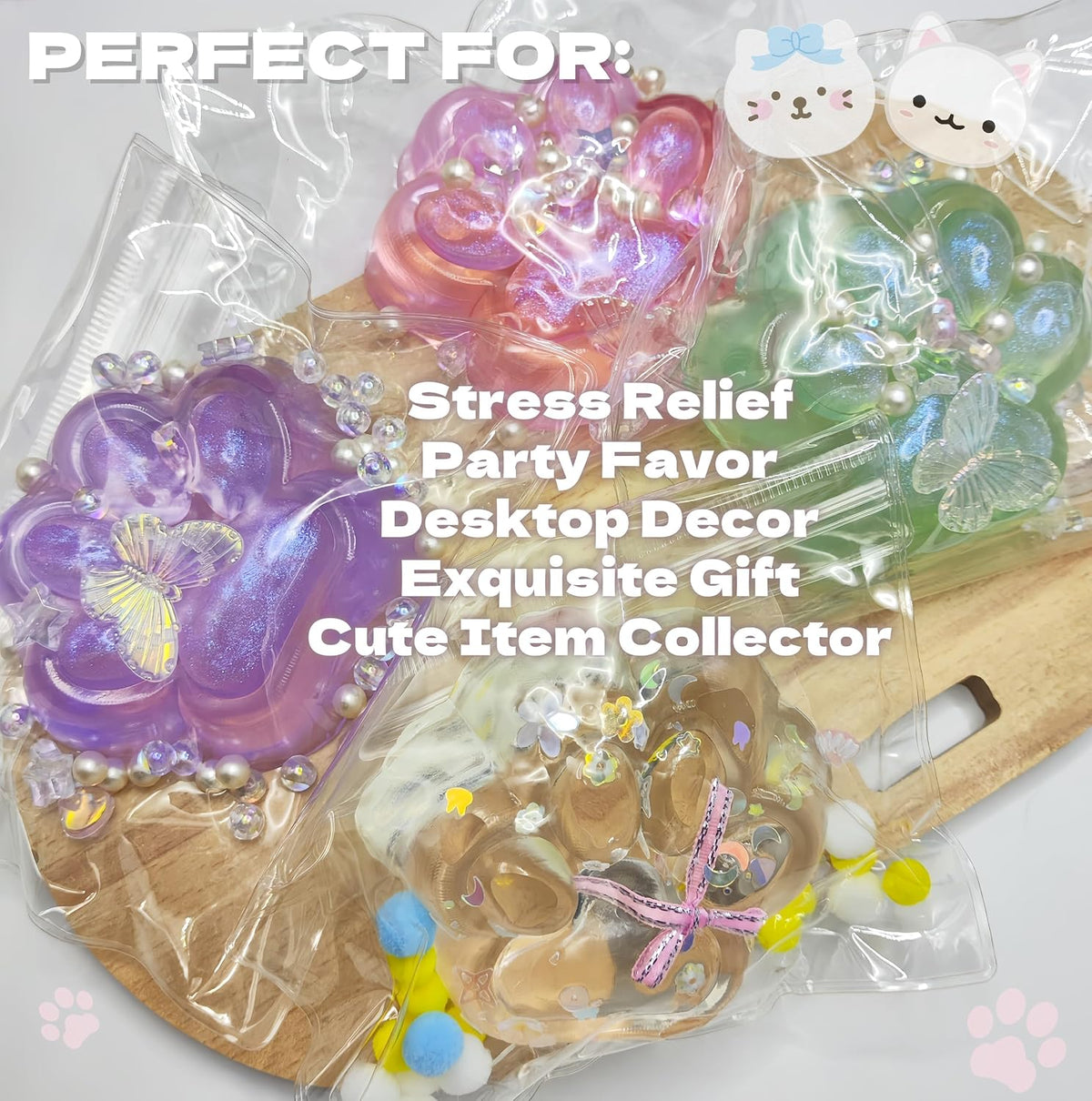 Handmade Cat Paw Squishy Toy, Glitter Pink Squeeze Paw for Stress