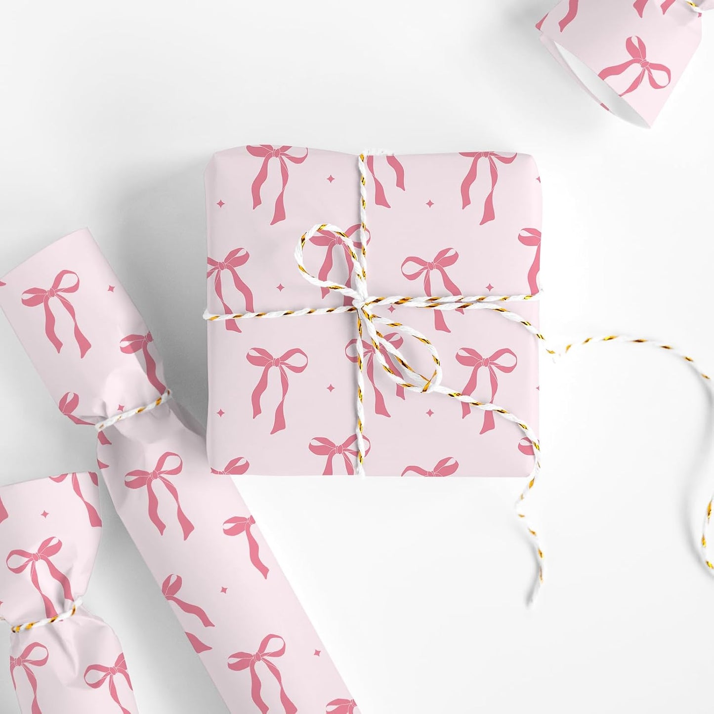 Pink Coquette Bow Wrapping Paper -Mini Roll- 17 In x 32.8 Ft Cute Bowknot Wrap Paper Bowtie Craft Papers for Valentine Wedding Girls Birthday Party Gift Packing Supplies
