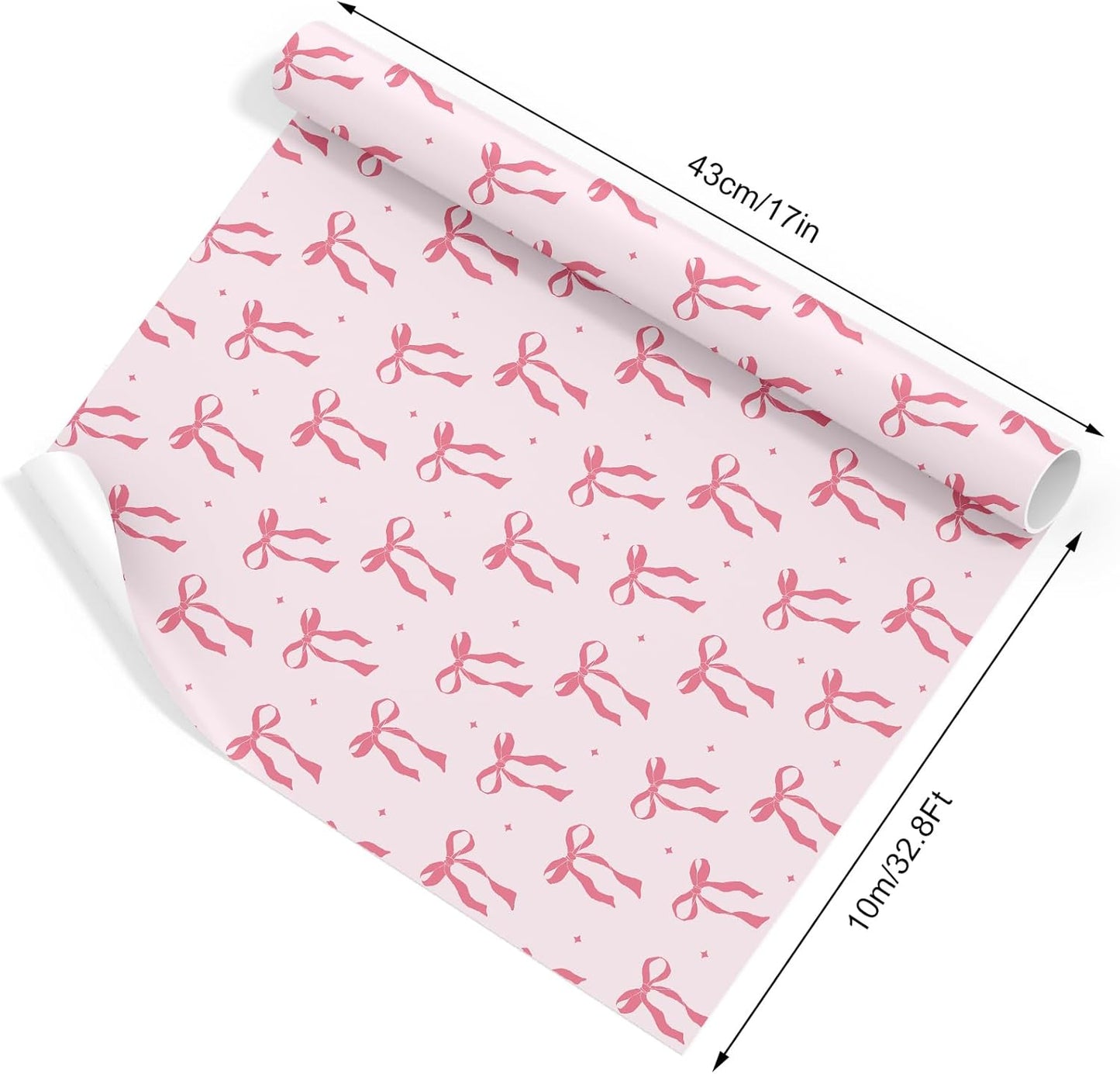 Pink Coquette Bow Wrapping Paper -Mini Roll- 17 In x 32.8 Ft Cute Bowknot Wrap Paper Bowtie Craft Papers for Valentine Wedding Girls Birthday Party Gift Packing Supplies