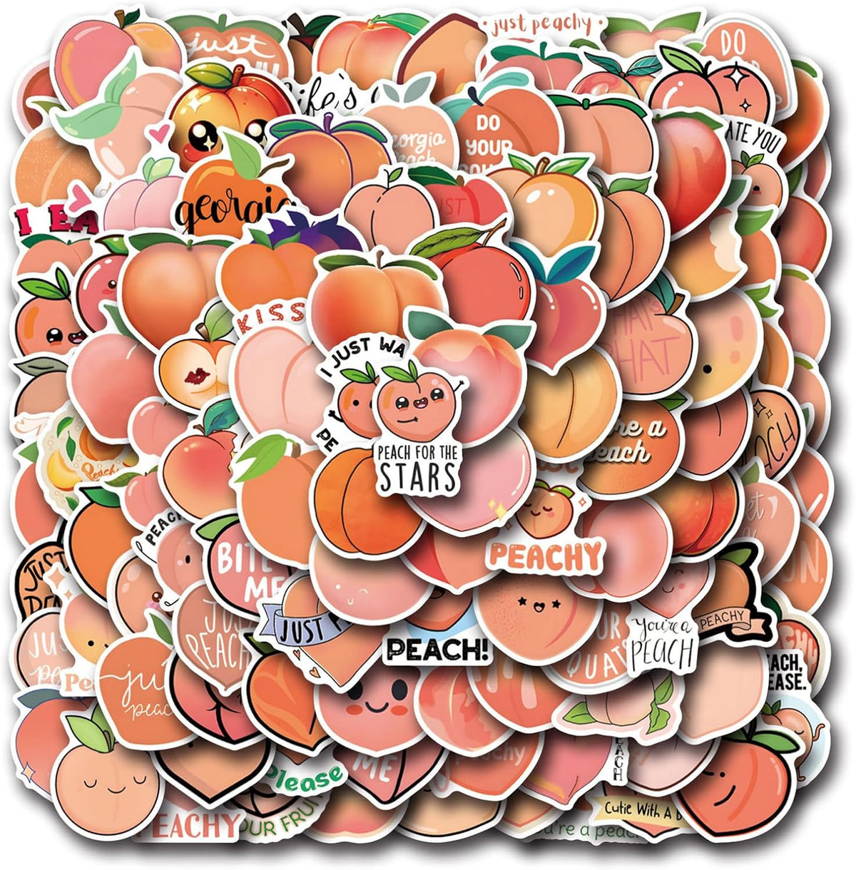 110Pcs Peach Vinyl/PVC Decals for Kids Boys Girls, Cute Peachs Stickers for Water Bottles Laptop Tablet Phone Scrapbook Luggage Skateboard (Peach)