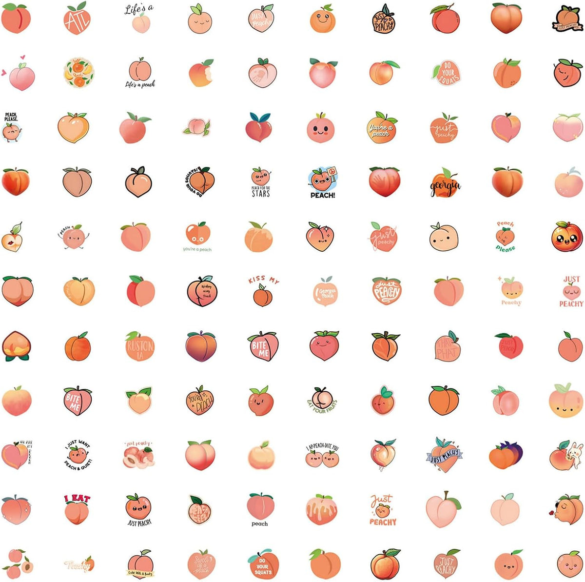 110Pcs Peach Vinyl/PVC Decals for Kids Boys Girls, Cute Peachs Stickers for Water Bottles Laptop Tablet Phone Scrapbook Luggage Skateboard (Peach)