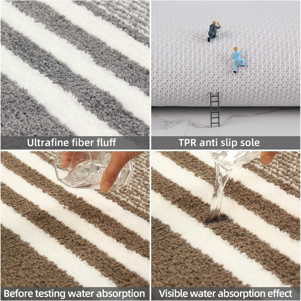 Striped Microfiber Bathroom Carpet,Waterproof,Non-Slip and Quick Drying,Machine Washable,TPR Backing, Medium Velvet(Pink)