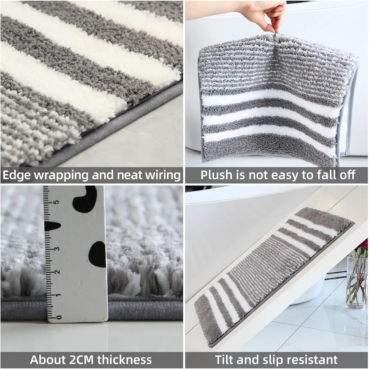 Striped Microfiber Bathroom Carpet,Waterproof,Non-Slip and Quick Drying,Machine Washable,TPR Backing, Medium Velvet(Pink)
