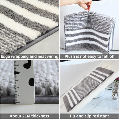 Striped Microfiber Bathroom Carpet,Waterproof,Non-Slip and Quick Drying,Machine Washable,TPR Backing, Medium Velvet(Pink)