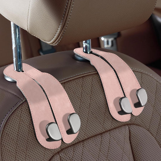 CoBak Purse Hook for Car - Universal Premium Stitched Leather and Aluminum-Magnesium Alloy Double Car Seat Back Storage Hook for Purses, Handbags, Bags (2 Pack),Blush Pink