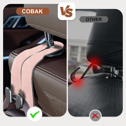 CoBak Purse Hook for Car - Universal Premium Stitched Leather and Aluminum-Magnesium Alloy Double Car Seat Back Storage Hook for Purses, Handbags, Bags (2 Pack),Blush Pink