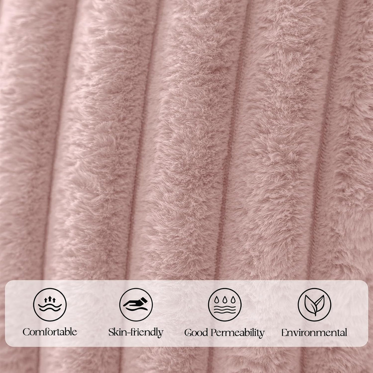 Faux Fur Pillow Covers 18x18 Set of 2, Ultra Soft Fluffy Striped Modern Farmhouse Style Throw Pillow Covers for Sofa Couch Bed, Pink