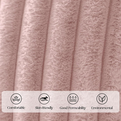 Faux Fur Pillow Covers 18x18 Set of 2, Ultra Soft Fluffy Striped Modern Farmhouse Style Throw Pillow Covers for Sofa Couch Bed, Pink