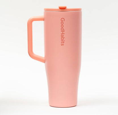 Tumbler 40oz Insulated Stainless Steel with Handle & Straw – Leak-Proof Dust-Free Lid, BPA-Free, Dishwasher Safe Travel Mug & Water Bottle – Keeps Drinks Cold 24H / Hot 12H (Peach Blush)