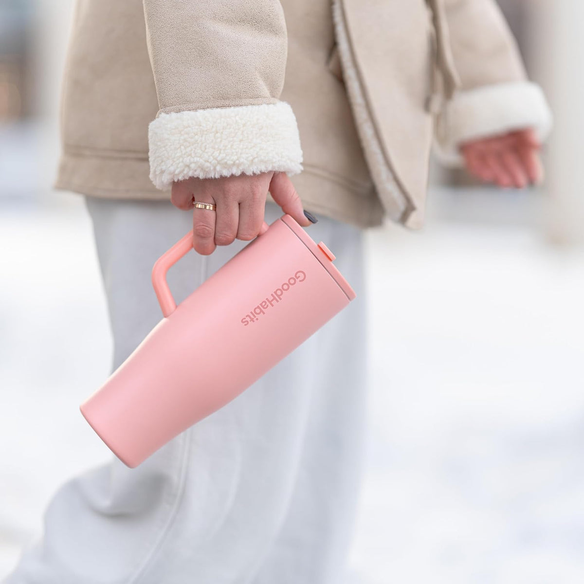 Tumbler 40oz Insulated Stainless Steel with Handle & Straw – Leak-Proof Dust-Free Lid, BPA-Free, Dishwasher Safe Travel Mug & Water Bottle – Keeps Drinks Cold 24H / Hot 12H (Peach Blush)