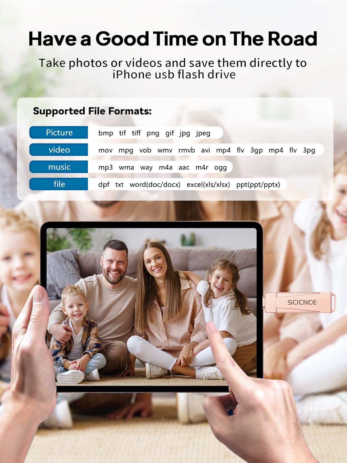 256GB Phone Flash Drive Photo Stick, USB Memory Stick for Photo Video Backup & Storage, No APP Required, Compatible with iPhone iPad Android PC, Rose Pink
