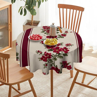 Tiny Pink Flowers Burgundy Victorian Stripes Round Tablecloth Washable Decorative Table Cover for Dining Table Party Restaurant 60 Inch