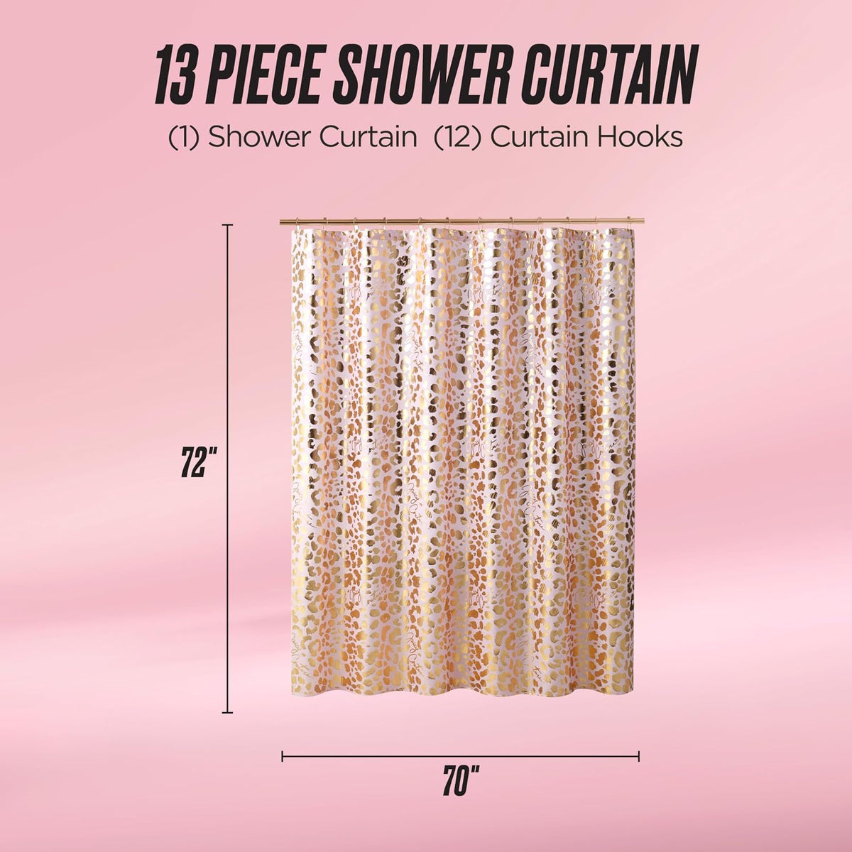 70"x72" Fabric Shower Curtain with 12 Hooks, Blush Gold Leopard 13-Piece Shower Set