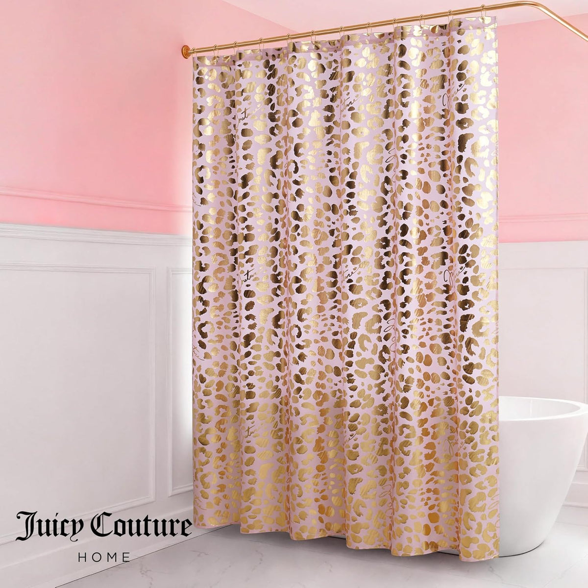 70"x72" Fabric Shower Curtain with 12 Hooks, Blush Gold Leopard 13-Piece Shower Set