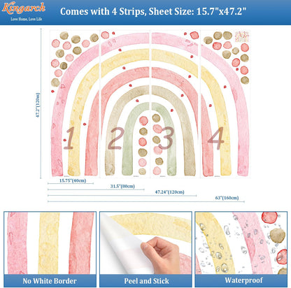 Large Pink Rainbow Wall Decals, Boho Dots Peel and Stick Fabric Nursery Wall Decor, Removable Home Room Wall Decor Murals Stickers for Kids Girls Toddler Bedroom Living Room Playroom