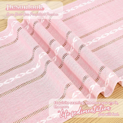 Cotton Linen Table Runner,Pink Boho Rustic Farmhouse Embroidered Hollow 13x72 Inch Table Runners Kitchen Dining Dresser Scarf Table Decoratio for Living Room,Wedding,Party