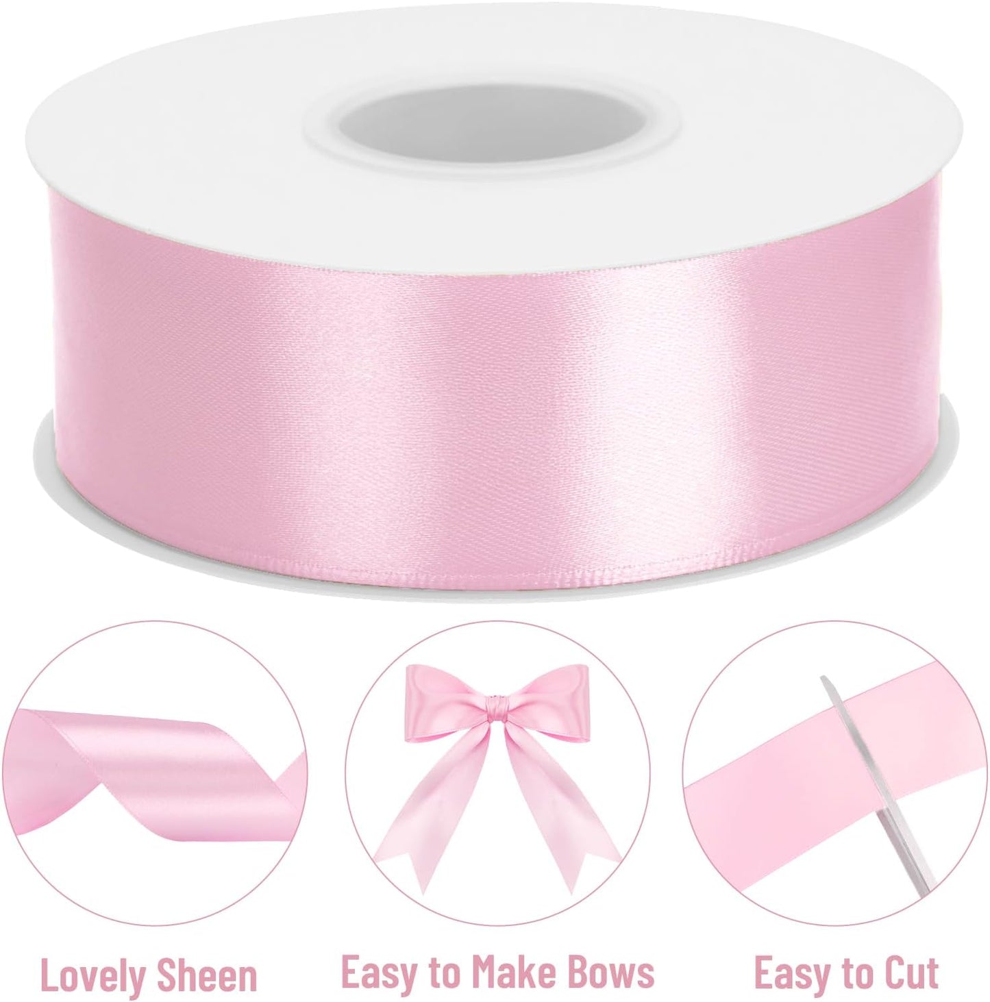 Pink Satin Ribbon - 1-1/2 Inch x 2 Rolls Baby Pink Ribbon for Gift Wrapping Roses Making 100 Yards Pastel Ribbons for Crafts Bouquets Wedding Baby Shower Birthday Mother's Day Decor