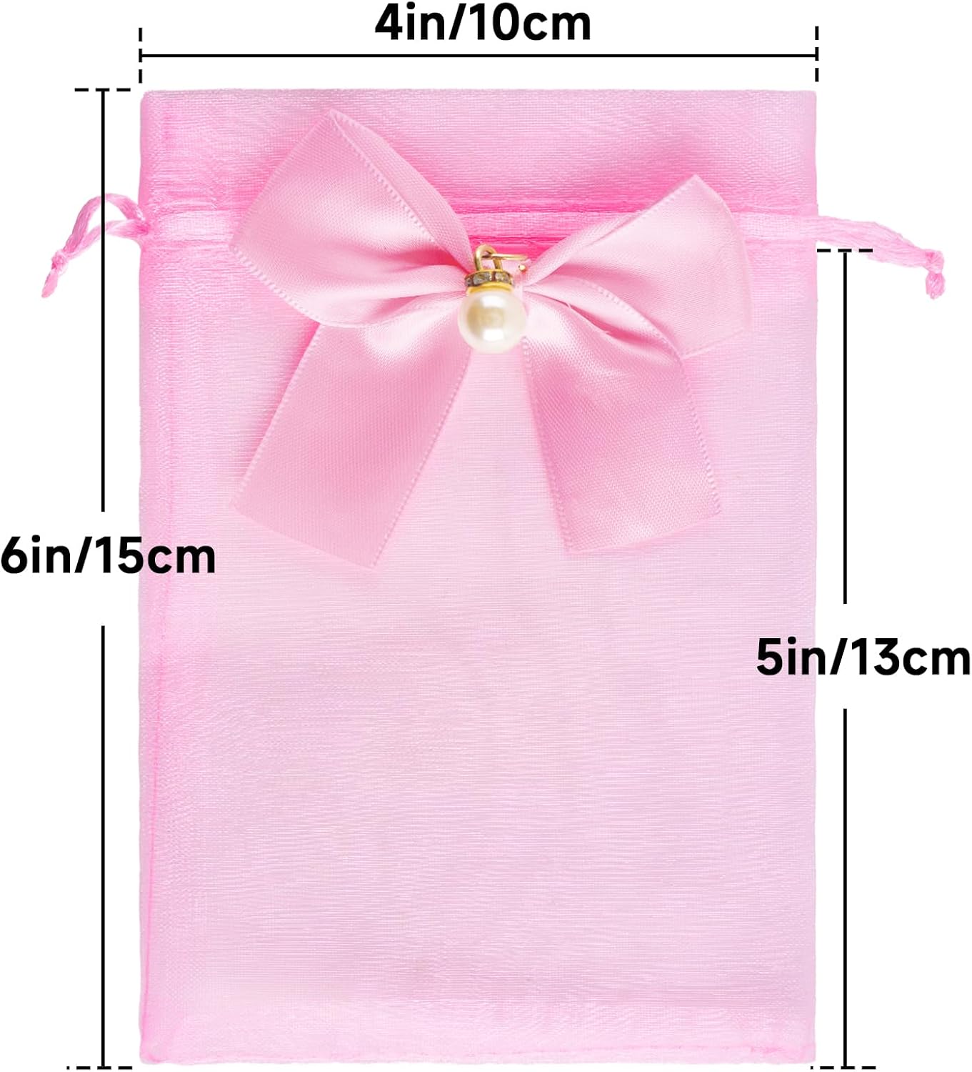4x6 In Organza Bags with Bow, 30Pcs Pink Mesh Drawstring Gift Bag, Organza Party Favor Pouches for Christmas, Valentine's Day, Wedding, Birthday, Baby Shower