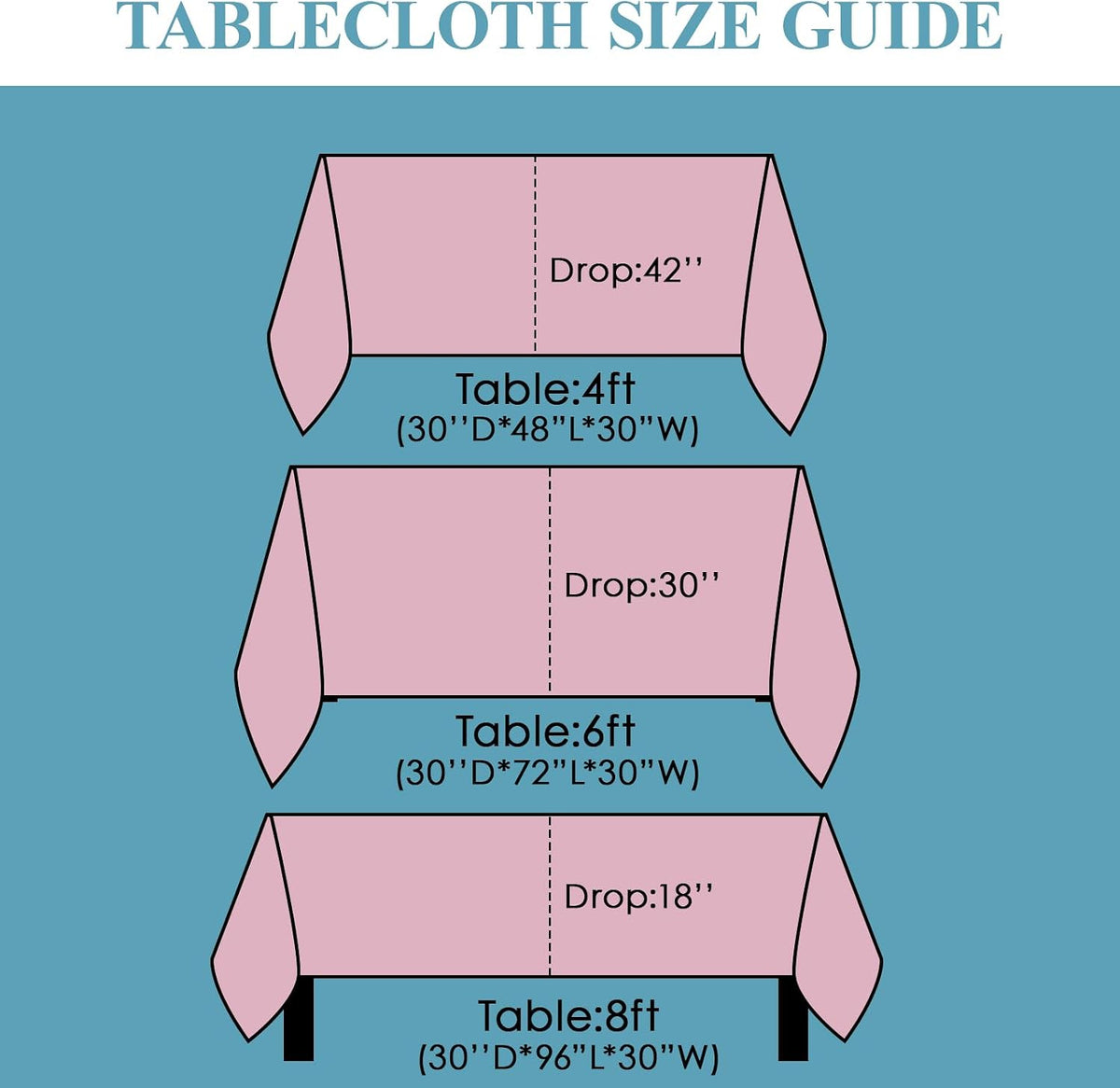 10 Pack 90 * 132inch Pink Rectangle Tablecloth for 6ft Tables