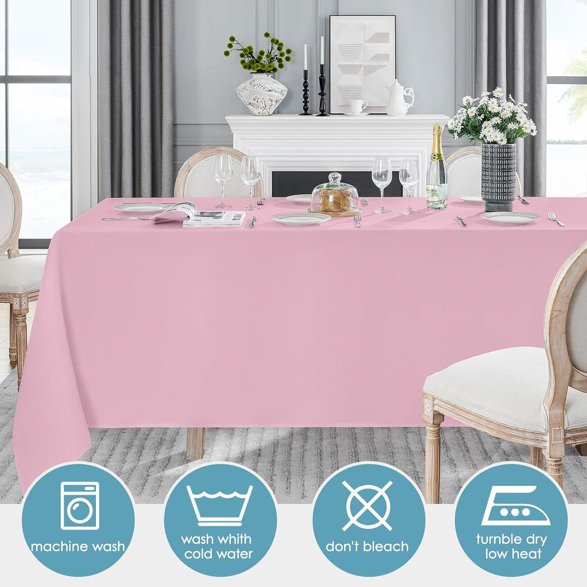 10 Pack 90 * 132inch Pink Rectangle Tablecloth for 6ft Tables