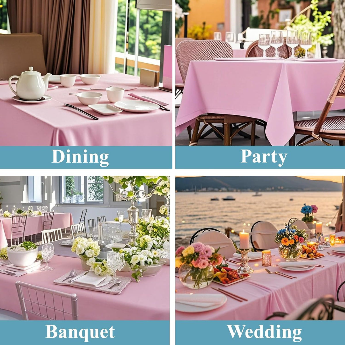10 Pack 90 * 132inch Pink Rectangle Tablecloth for 6ft Tables