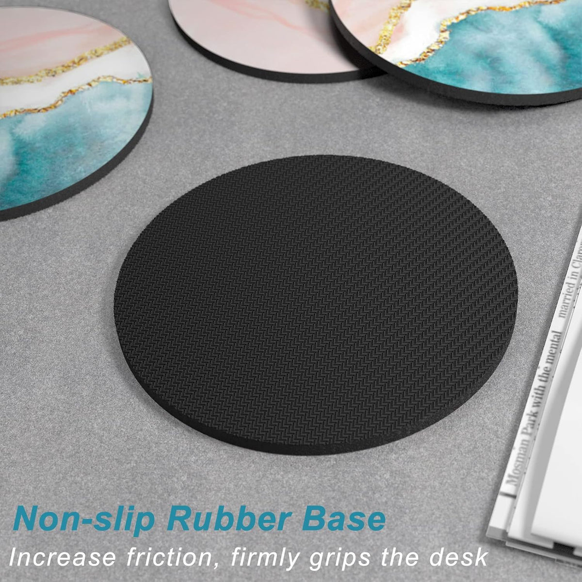 Coasters for Drinks, Set of 6 Absorbent Rubber Drink Coasters for Cup