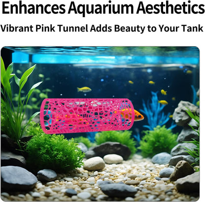 Betta Tunnel Hideout Pink Floating Fish Cave with Suction Cups Betta House for Play Rest and Breeding Aquarium Decor Small Fish Tank Safe Resin Betta Toys and Hide Shelter