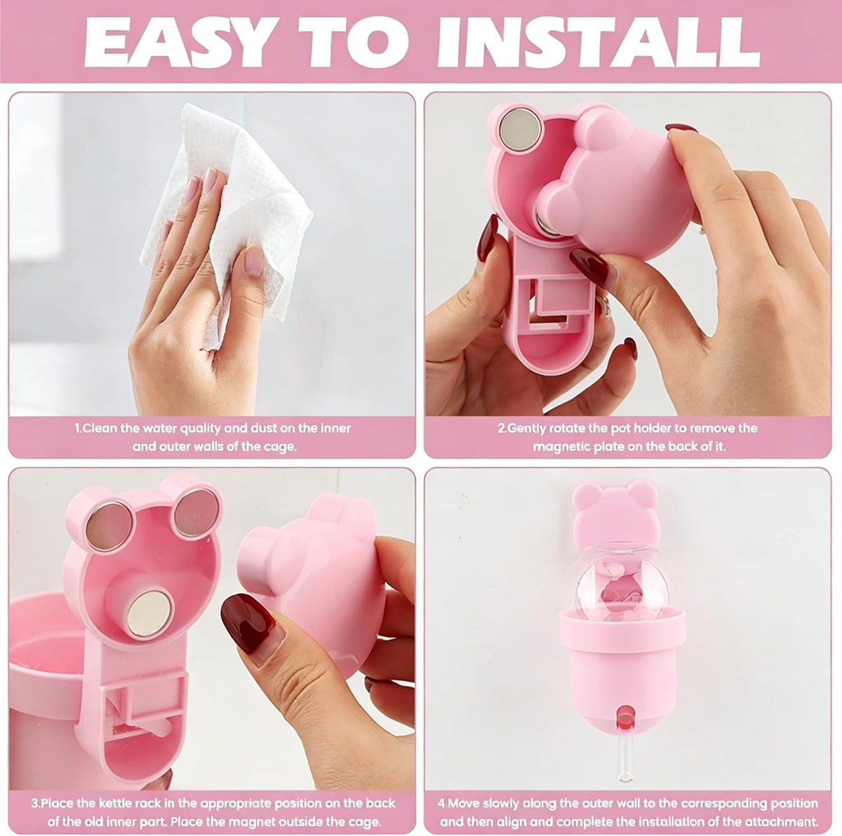 Magnetic Hamster Water Bottle, 3.7 oz Glass Small Pet Water Dispenser